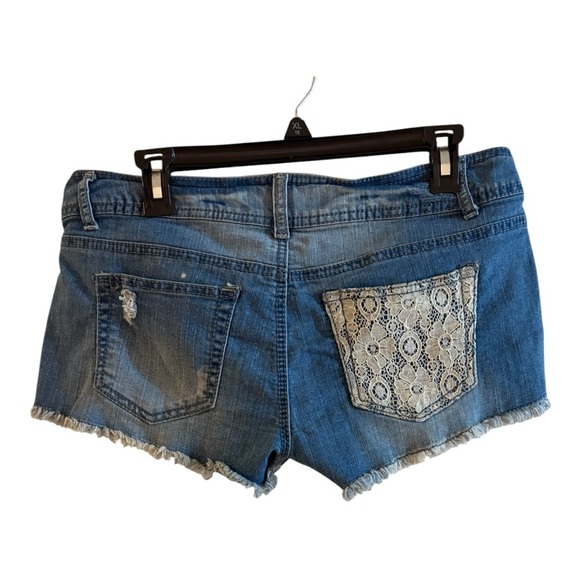 Denim Distressed cottagecore goth Y2K Lace Short Shorts - Picture 3 of 4